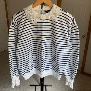 J. Crew French Terry Lace Trim Striped Rugby Sweatshirt Women’s Small